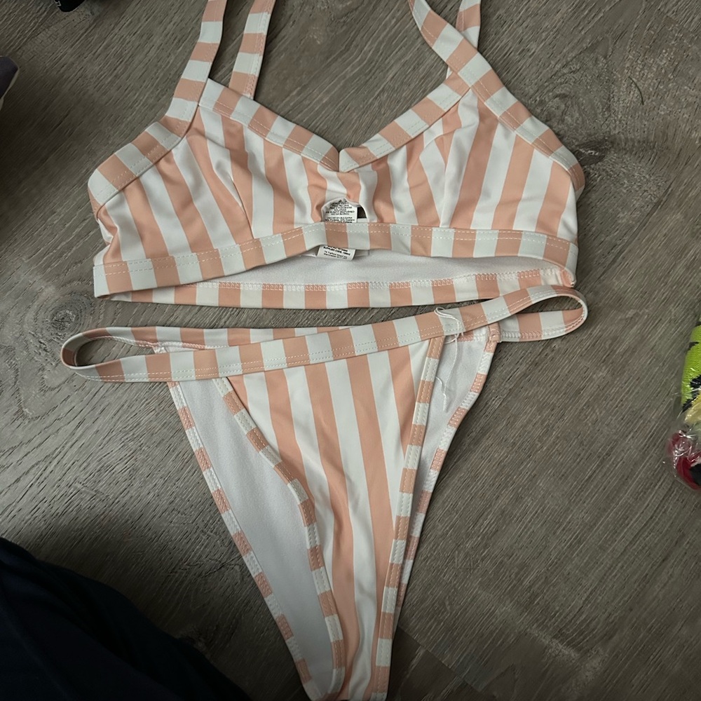 Missguided Peach and White Checkered Bikini